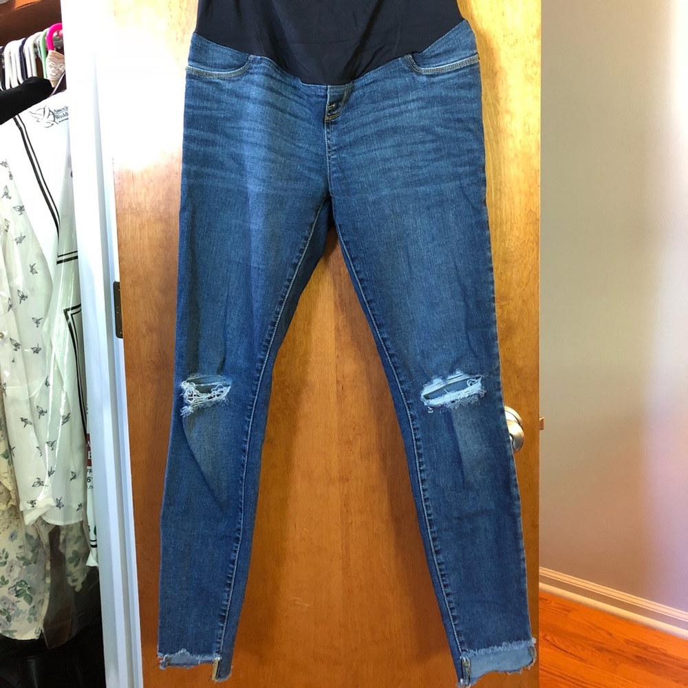 Destructed Full Panel Skinny Maternity Jeans